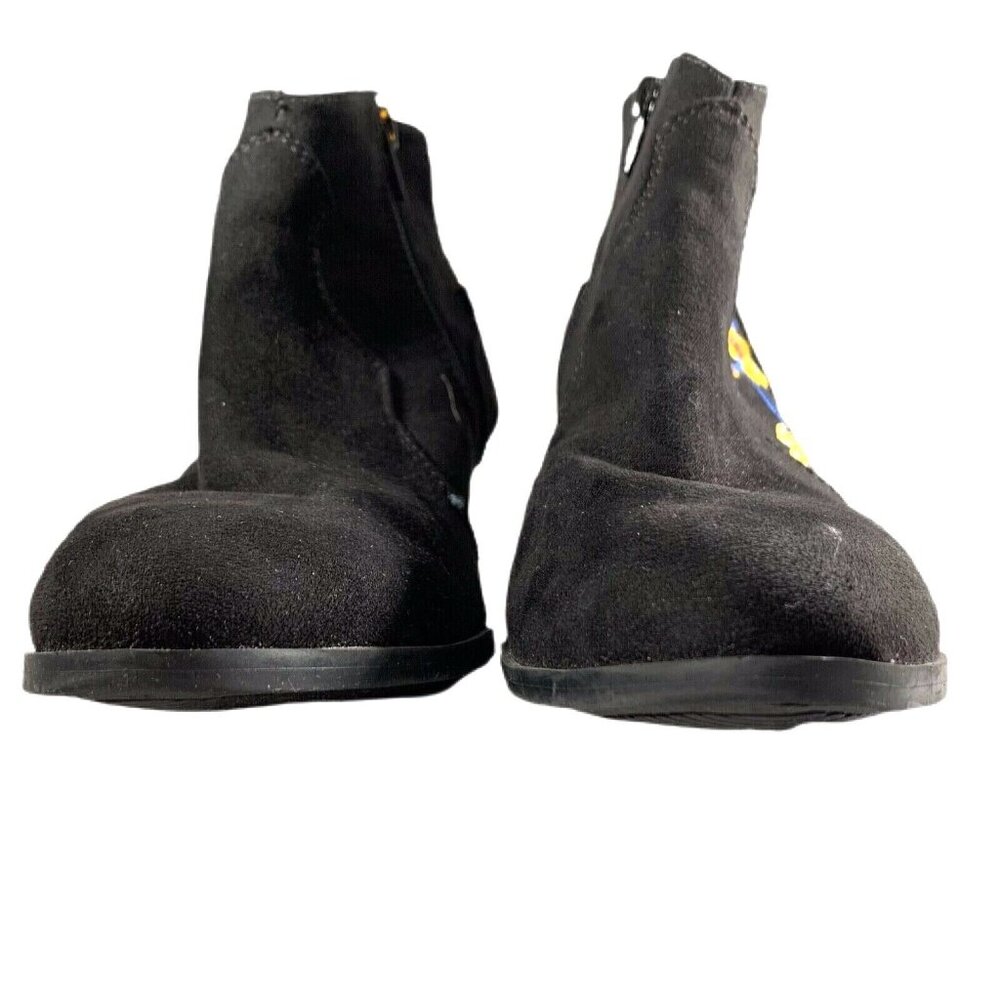 Embroidered Floral Suede Ankle Boots Stacked Wood Heel Side Zip Sz 6.5 Qupid - Picture 7 of 9
